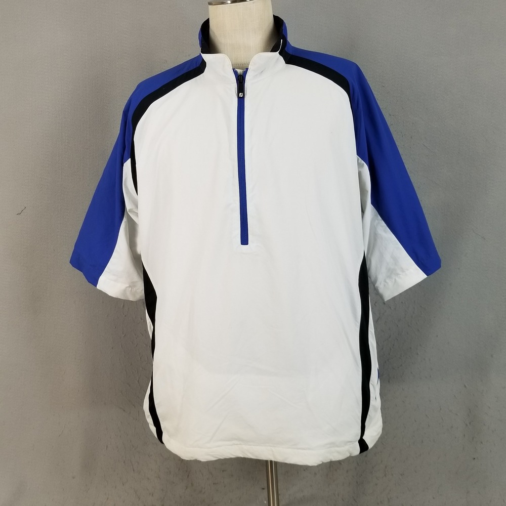 FootJoy Windshirt Mens XL Blue White Belleair CC 1/4 Zip‎ Short Sleeve Pullover